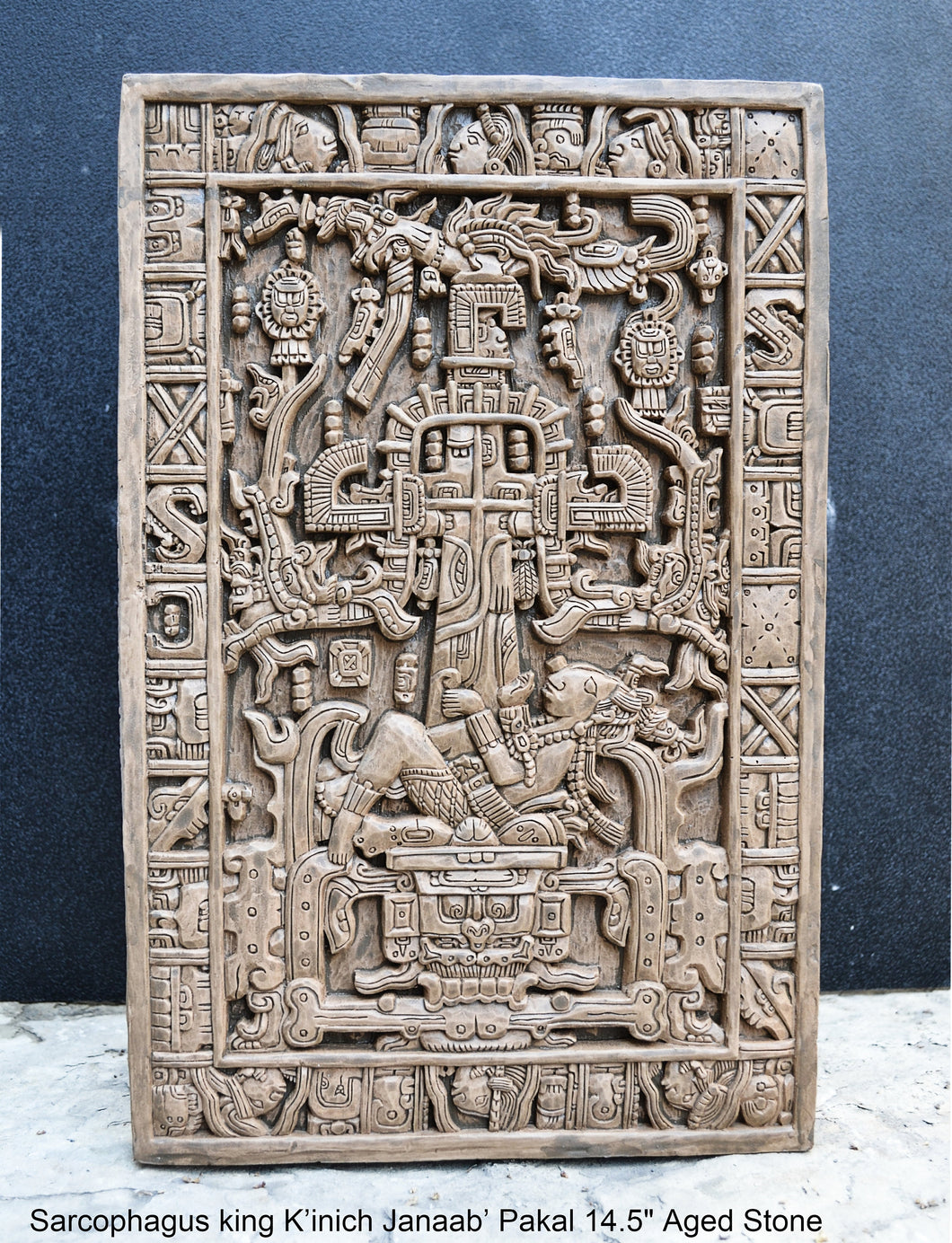History Aztec Mayan sarcophagus of king K’inich Janaab’ Pakal wall plaque art 14.5