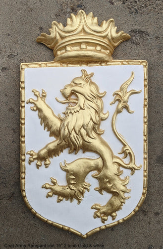 Decor Coat of Arms Rampant Lion Crown wall plaque sign 19
