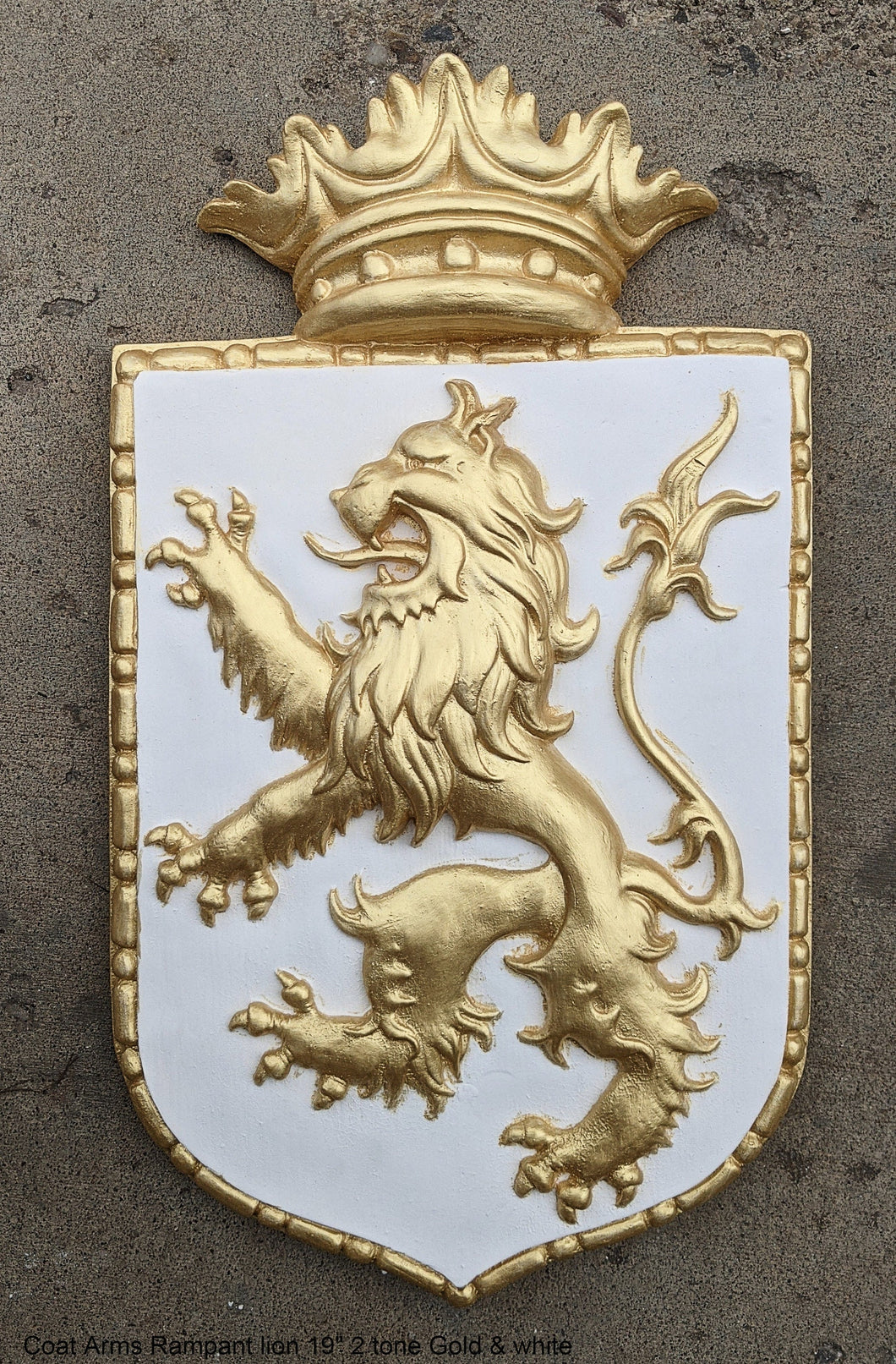 Decor Coat of Arms Rampant Lion Crown wall plaque sign 19