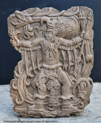 History Aztec Maya Quetzalcoatl feathered serpent Codex Artifact Carved Deity Sculpture Statue 11