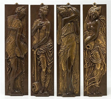 Load image into Gallery viewer, Roman Greek Carved nymph Fountain of Innocents Danaides of Argos Figure Sculptural Wall frieze plaque relief www.Neo-Mfg.com 11.25&quot; 4pc set
