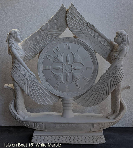 Egyptian Isis on long boat sculpture wall plaque relief 15