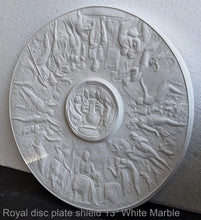 Load image into Gallery viewer, Roman Greek Royal disc Parthenon plate shield Sculptural wall relief plaque www.Neo-Mfg.com 13&quot; museum reproduction

