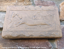 Load image into Gallery viewer, Roman Greek Leaping bull Knossos Mycenaean sculptural Wall frieze plaque relief www.Neo-Mfg.com 9 3/8&quot;
