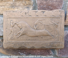 Load image into Gallery viewer, Roman Greek Leaping bull Knossos Mycenaean sculptural Wall frieze plaque relief www.Neo-Mfg.com 9 3/8&quot;
