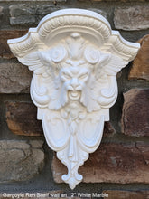 Load image into Gallery viewer, Gargoyle Satyr wall Shelf corbel Grotesque goblin sculpture www.NEO-MFG.com 12&quot; winged greenman leaf face
