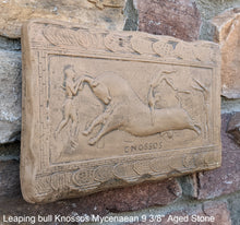 Load image into Gallery viewer, Roman Greek Leaping bull Knossos Mycenaean sculptural Wall frieze plaque relief www.Neo-Mfg.com 9 3/8&quot;
