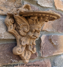 Load image into Gallery viewer, Gargoyle Satyr wall Shelf corbel Grotesque goblin sculpture www.NEO-MFG.com 9.25&quot; winged greenman leaf face
