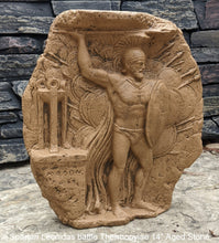 Load image into Gallery viewer, Roman Greek Spartan Leonidas battle of thermopylae Sculptural Wall frieze plaque Fragment relief www.Neo-Mfg.com 14&quot;
