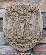 Load image into Gallery viewer, Wiccan Triple Goddess Maiden Mother Crone Wall Plaque Sculpture Pagan 14.5&quot; www.Neo-Mfg.com mythical
