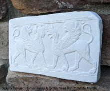 Load image into Gallery viewer, Roman Greek Sphinx Winged Human headed &amp; Griffin headed lion Sculptural wall relief plaque www.Neo-Mfg.com 7&quot; Museum reproduction k28
