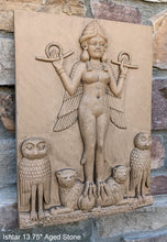 Load image into Gallery viewer, Babylonian Burney Relief Queen of Night GODDESS ISHTAR Mesopotamia Sculptural relief carving plaque www.Neo-Mfg.com 13.75&quot;
