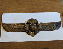 Load image into Gallery viewer, Egyptian winged Scarab Wadjet Pediment hieroglyph Sculptural wall relief www.Neo-Mfg.com 22&quot;
