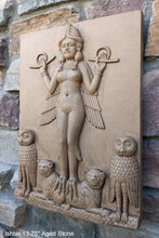 Load image into Gallery viewer, Babylonian Burney Relief Queen of Night GODDESS ISHTAR Mesopotamia Sculptural relief carving plaque www.Neo-Mfg.com 13.75&quot;
