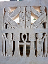 Load image into Gallery viewer, Egyptian Window grill from a palace of Ramesses III wall plaque reproduction www.NEO-MFG.com museum reproduction 14&quot;
