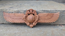 Load image into Gallery viewer, Egyptian winged Scarab Wadjet Pediment hieroglyph Sculptural wall relief www.Neo-Mfg.com 22&quot;
