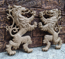 Load image into Gallery viewer, Animal LION Rampant Lowenbrau sculpture wall art frieze www.Neo-Mfg.com 13&quot; medieval right or left face home decor
