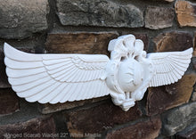 Load image into Gallery viewer, Egyptian winged Scarab Wadjet Pediment hieroglyph Sculptural wall relief www.Neo-Mfg.com 22&quot;
