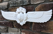 Load image into Gallery viewer, Egyptian winged Scarab Wadjet Pediment hieroglyph Sculptural wall relief www.Neo-Mfg.com 22&quot;
