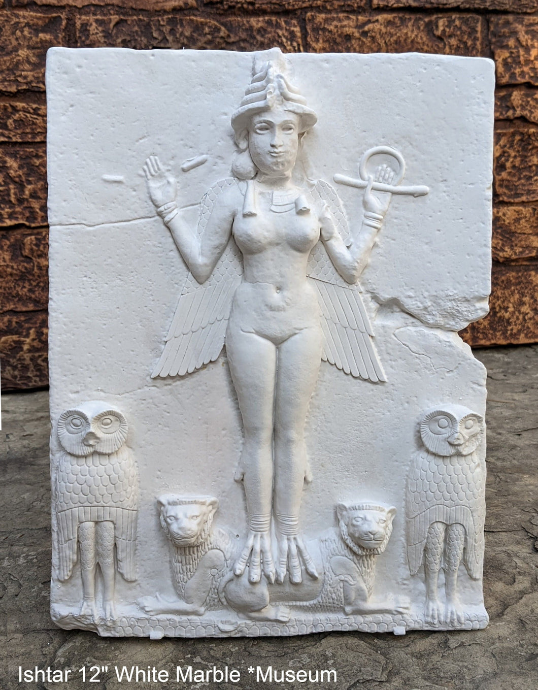 Babylonian Burney Relief Queen of Night GODDESS ISHTAR Mesopotamia Sculptural relief carving plaque www.Neo-Mfg.com 17.5