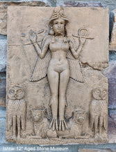 Load image into Gallery viewer, Babylonian Burney Relief Queen of Night GODDESS ISHTAR Mesopotamia Sculptural relief carving plaque www.Neo-Mfg.com 12"
