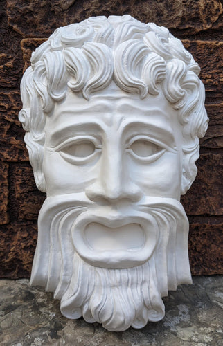 Roman Greek tragedy mask sculpture Wall plaque relief art www.Neo-Mfg.com home decor 13.75