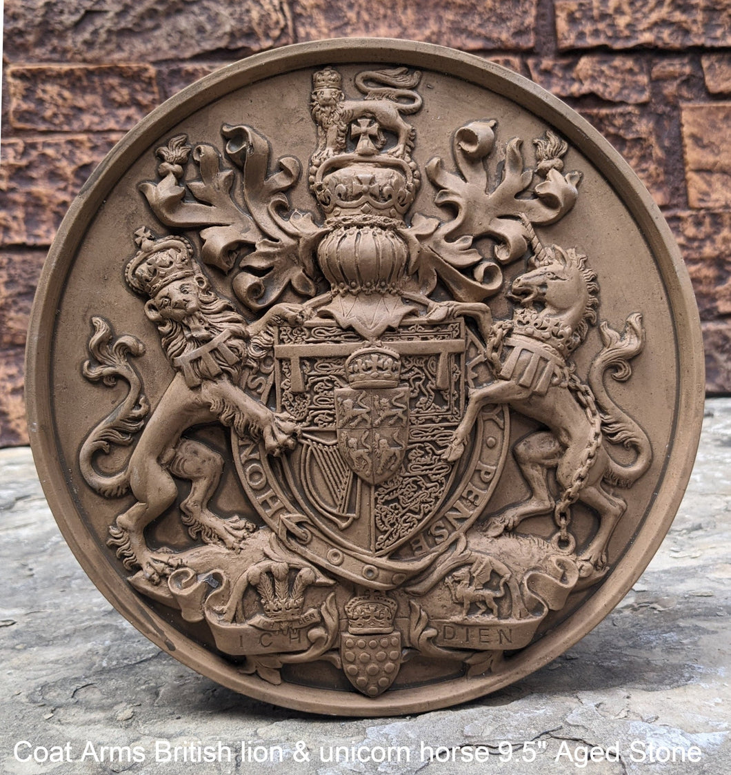 Coat Arms British lion & unicorn horse sculpture wall plaque www.NEO-MFG.com 9.5