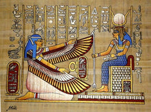Load image into Gallery viewer, Egyptian Maat kneeling before Isis reproduction sculpture wall art 11.5" www.Neo-Mfg.com home decor relief
