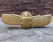 Load image into Gallery viewer, Egyptian winged Scarab relic figural relief replica gilt wall plaque Sculpture museum reproduction art 8" www.Neo-Mfg.com home decor
