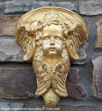 Load image into Gallery viewer, Angel winged child face baby corbel wall sconce shelf 8" sculpture www.NEO-MFG.com
