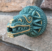 Load image into Gallery viewer, History Feathered Serpent Head of Quetzalcoatl Aztec Maya Artifact Carved Sculpture Statue www.Neo-Mfg.com mini 2.75"
