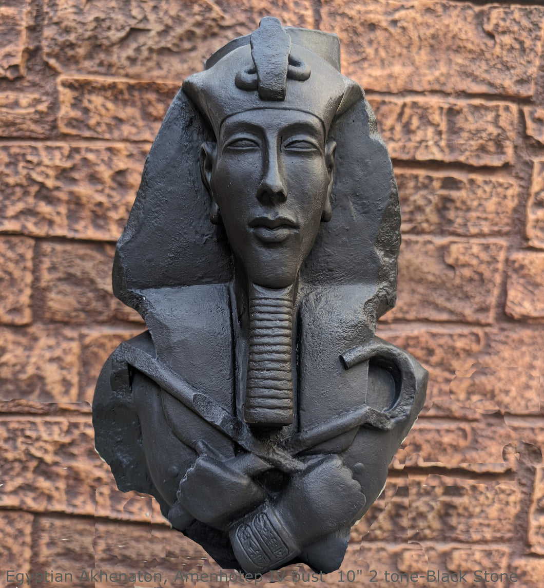 History Egyptian Pharaoh Akhenaten Amenhotep IV Sun god Sculptural wall relief bust Neo-Mfg 10
