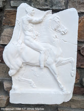 Load image into Gallery viewer, Roman Greek Horseman Figure Sculptural Wall frieze plaque Fragment relief 1st century B.C. Greek. 1907 www.Neo-Mfg.com 17&quot;
