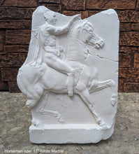 Load image into Gallery viewer, Roman Greek Horseman Figure Sculptural Wall frieze plaque Fragment relief 1st century B.C. Greek. 1907 www.Neo-Mfg.com 17&quot;
