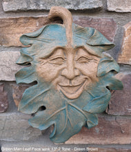Load image into Gallery viewer, Green Man Leaf Face wink Tree Man Mythical wall Sculpture Mask Wall Plaque Vintage sculpture 13&quot; www.Neo-Mfg.com
