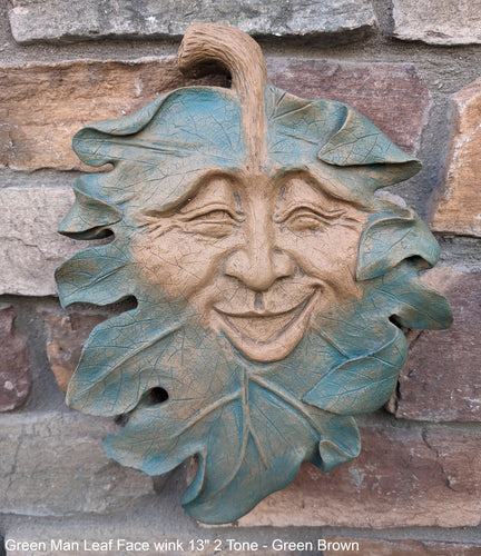 Green Man Leaf Face wink Tree Man Mythical wall Sculpture Mask Wall Plaque Vintage sculpture 13