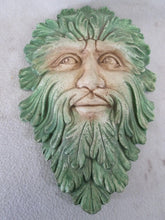 Load image into Gallery viewer, Green Man Leaf Face 14" Tree Man Mythical wall Sculpture Mask Wall Plaque Vintage sculpture 14" www.Neo-Mfg.com
