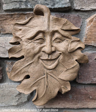 Load image into Gallery viewer, Green Man Leaf Face wink Tree Man Mythical wall Sculpture Mask Wall Plaque Vintage sculpture 13&quot; www.Neo-Mfg.com
