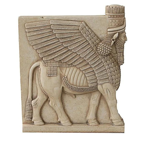 Assyrian Lamassu winged Bull wall Sculpture Face Right www.Neo-Mfg.com 10