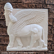 Load image into Gallery viewer, Assyrian Lamassu winged Lion wall Sculpture Face Left www.Neo-Mfg.com 10&quot; Mesopotamia Flat Back
