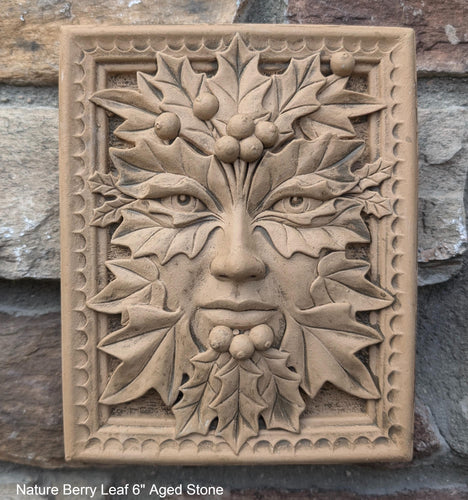 Nature Berry Leaf Mythical Man Mask greenman greenwoman Wall Plaque Vintage sculpture 6