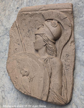 Load image into Gallery viewer, Roman Greek Athena with shield fragment wall sculpture plaque www.Neo-mfg.com relic plaque 17.75&quot;
