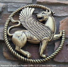 Load image into Gallery viewer, Assyrian Marchant winged lion Persian Griffin wall Sculpture www.Neo-Mfg.com 12.5&quot;
