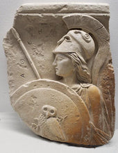 Load image into Gallery viewer, Roman Greek Athena with shield fragment wall sculpture plaque www.Neo-mfg.com relic plaque 17.75&quot;
