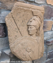 Load image into Gallery viewer, Roman Greek Athena with shield fragment wall sculpture plaque www.Neo-mfg.com relic plaque 17.75&quot;
