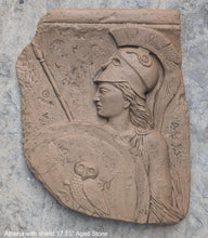 Load image into Gallery viewer, Roman Greek Athena with shield fragment wall sculpture plaque www.Neo-mfg.com relic plaque 17.75&quot;
