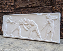 Load image into Gallery viewer, Nude Male Wrestlers Wall Plaque Antique Reproduction Figure Sculptural Wall frieze plaque relief www.Neo-Mfg.com 16&quot;
