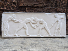 Load image into Gallery viewer, Nude Male Wrestlers Wall Plaque Antique Reproduction Figure Sculptural Wall frieze plaque relief www.Neo-Mfg.com 16&quot;
