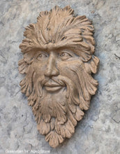 Load image into Gallery viewer, Green Man Leaf Face 14" Tree Man Mythical wall Sculpture Mask Wall Plaque Vintage sculpture 14" www.Neo-Mfg.com
