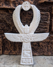 Load image into Gallery viewer, Egyptian Ankh Winged scarab Sculptural wall relief www.Neo-Mfg.com 7 3/4"
